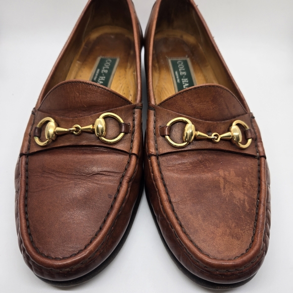 Cole Haan Horsebit Loafers 9.5 Men's Luggage Brown Vintage Italian Leather - Picture 2 of 15